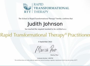 Rapid Transformational Therapy Practitioner RTTP certificate for Judith